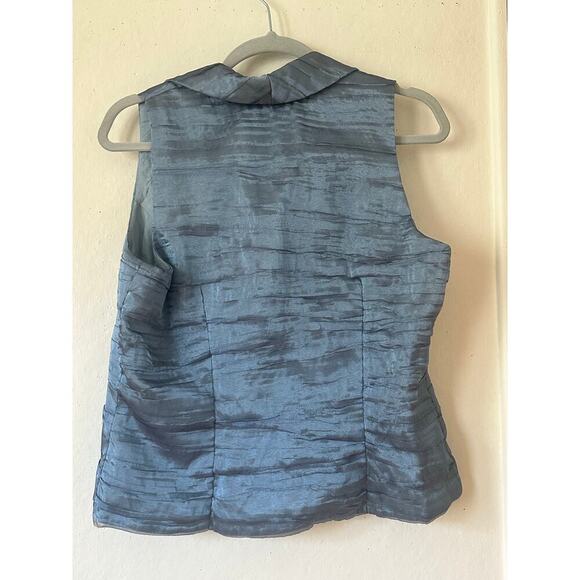 J.R. Nites Blue Shimmer Sleeveless Vintage Vest Size 12 with Rhinestone Buttons - Picture 2 of 4